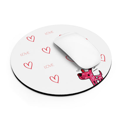 Pink Doodle Dog Love Pattern Mouse Pad | Heart Scatter Desk Mat