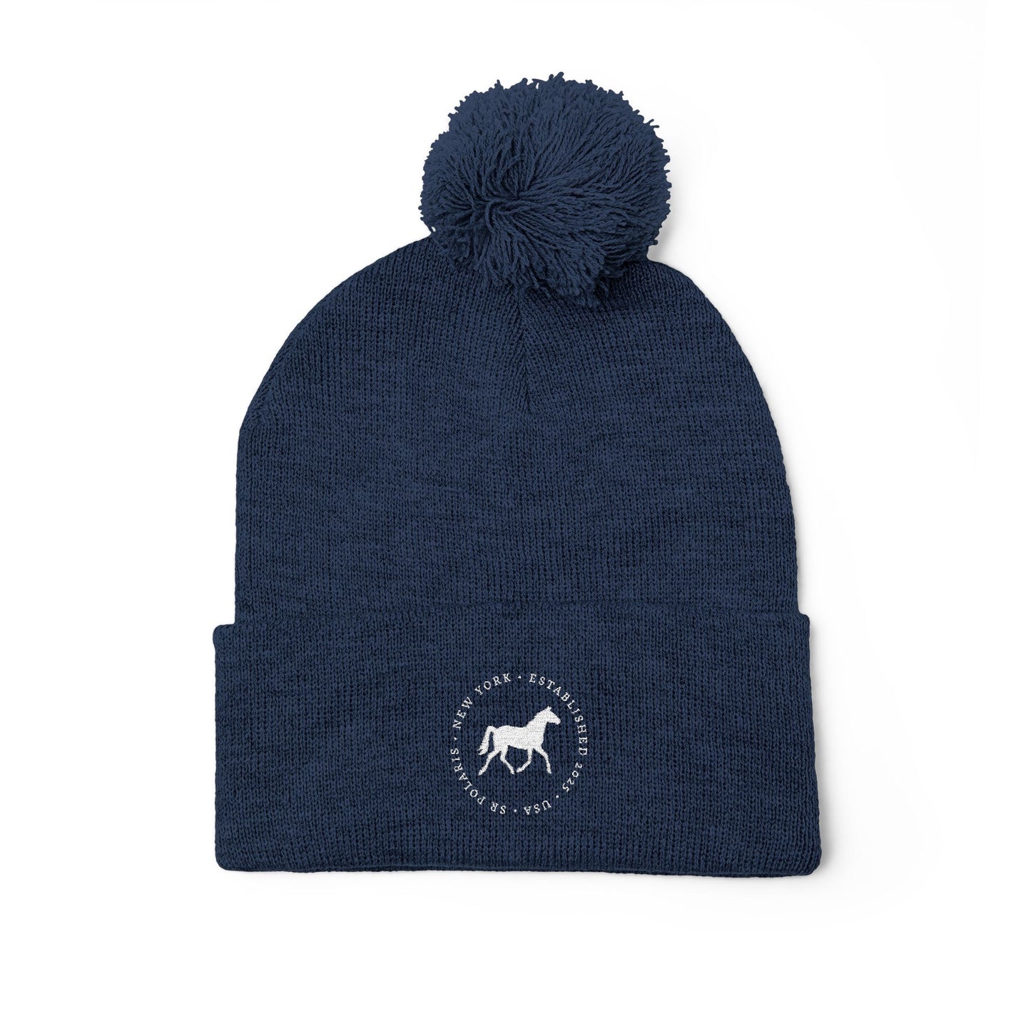 Embroidered Horse Logo Pom-Pom Knit Cap