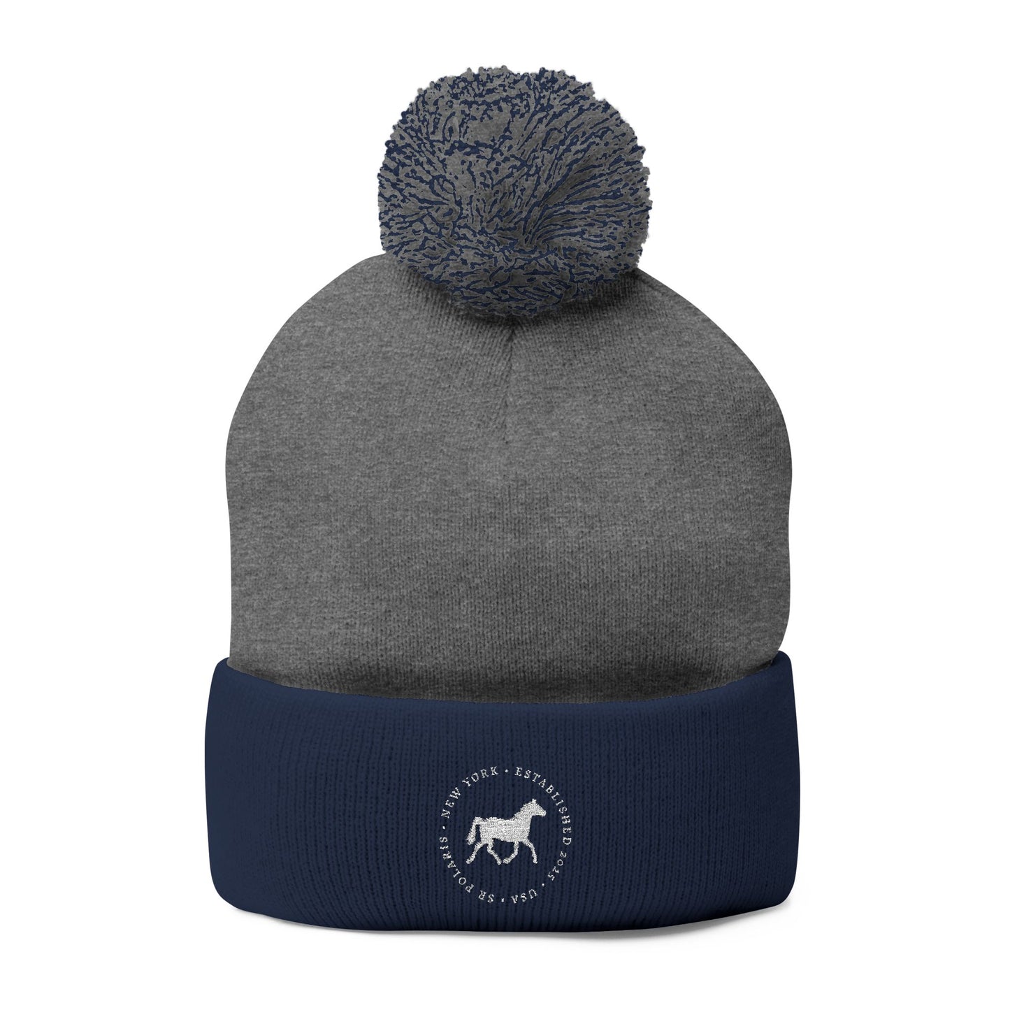 Embroidered Horse Logo Pom-Pom Knit Cap