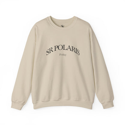 SR POLARIS text crewneck Sweatshirt | minimalist arched logo, white pullover