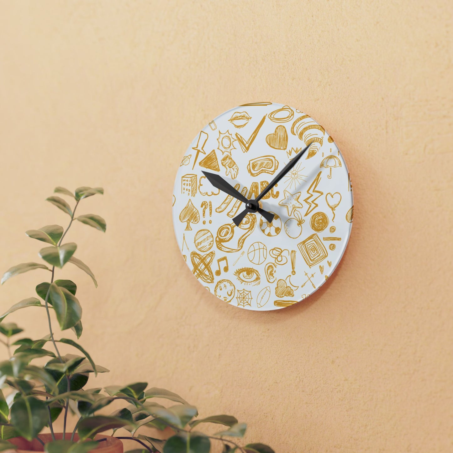 Yellow & White Acrylic Wall Clock HomeDecor
