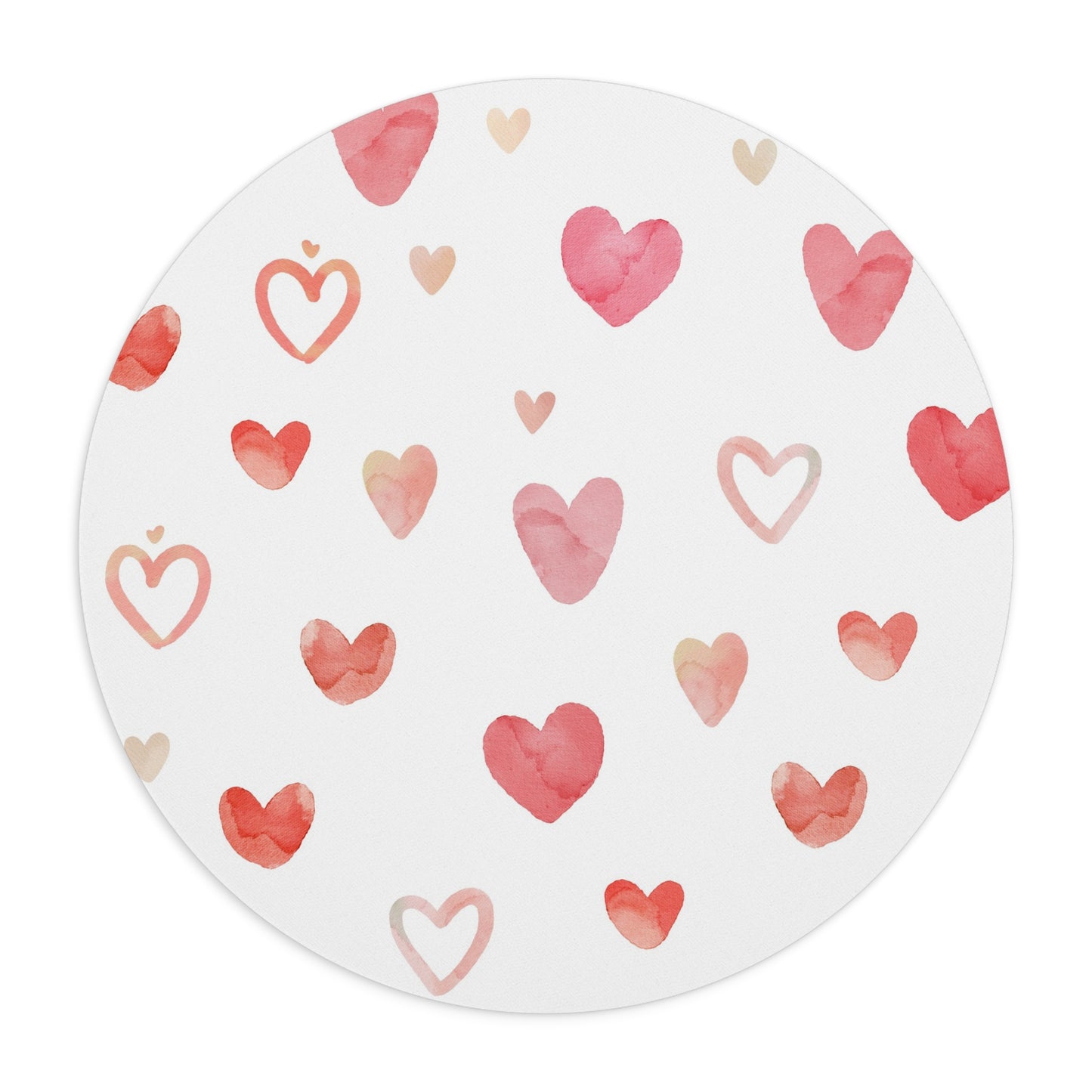 Watercolor Hearts Mouse Pad | Pink Heart Pattern, Round Desk Mat
