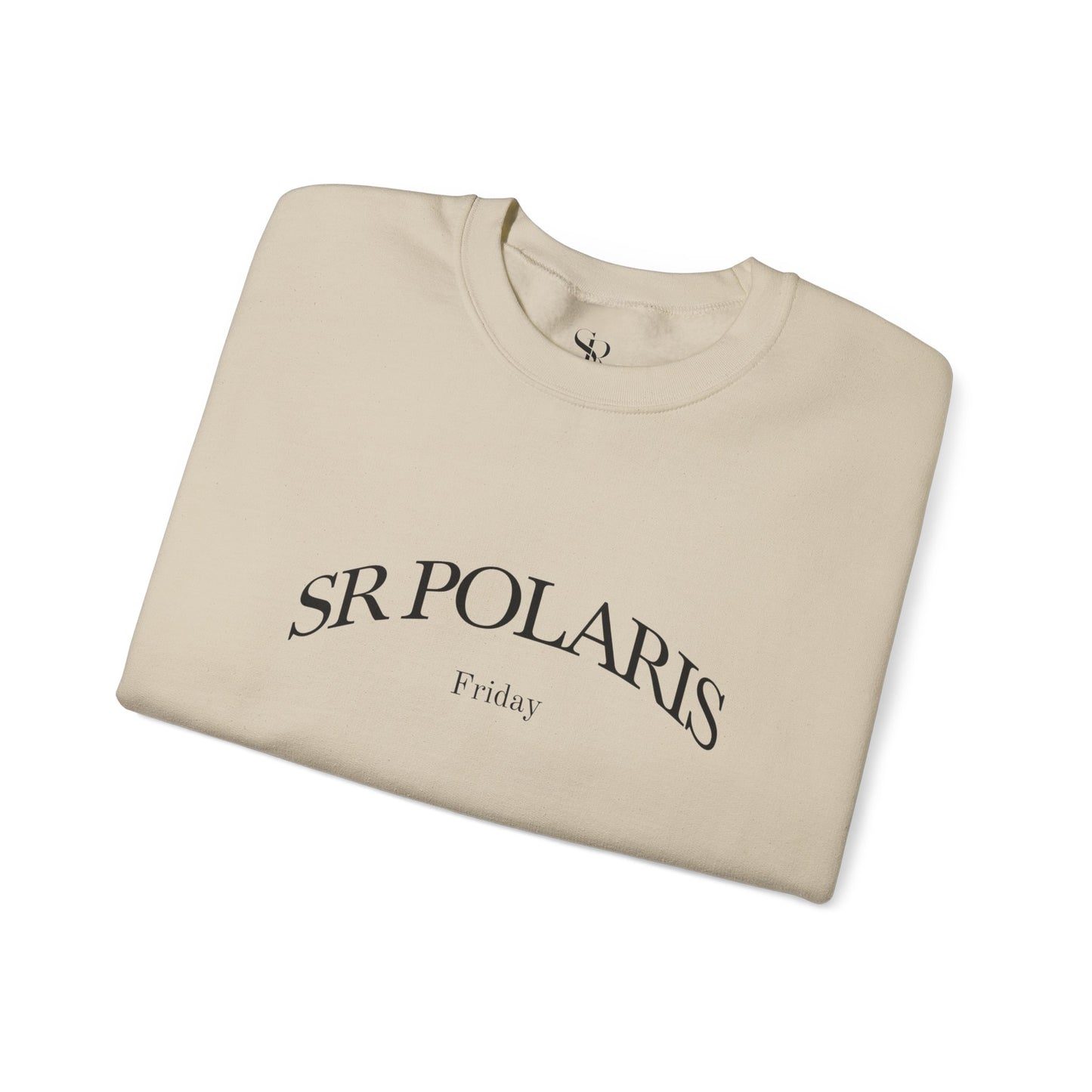 SR POLARIS text crewneck Sweatshirt | minimalist arched logo, white pullover
