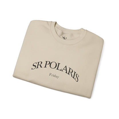 SR POLARIS text crewneck Sweatshirt | minimalist arched logo, white pullover