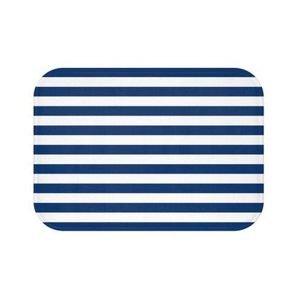 Navy Stripe Bath Mat | Nautical Blue White Bathroom Rug