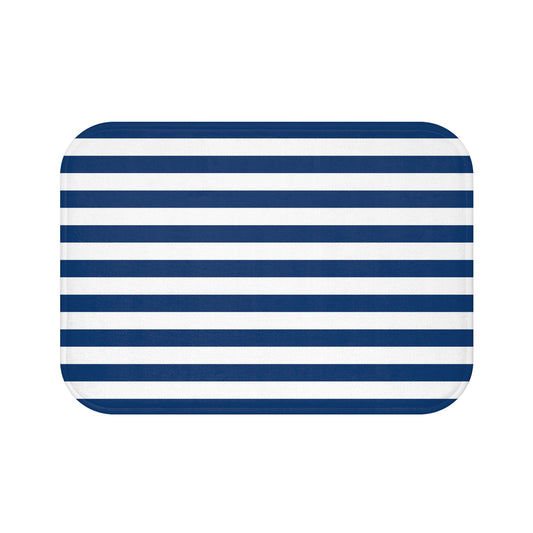 Navy Stripe Bath Mat | Nautical Blue White Bathroom Rug
