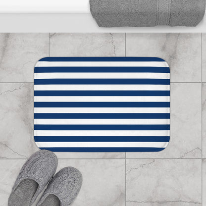 Navy Stripe Bath Mat | Nautical Blue White Bathroom Rug