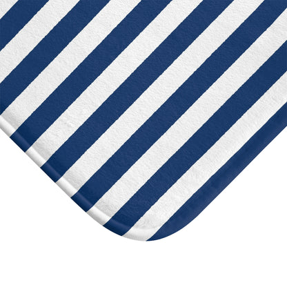 Navy Stripe Bath Mat | Nautical Blue White Bathroom Rug