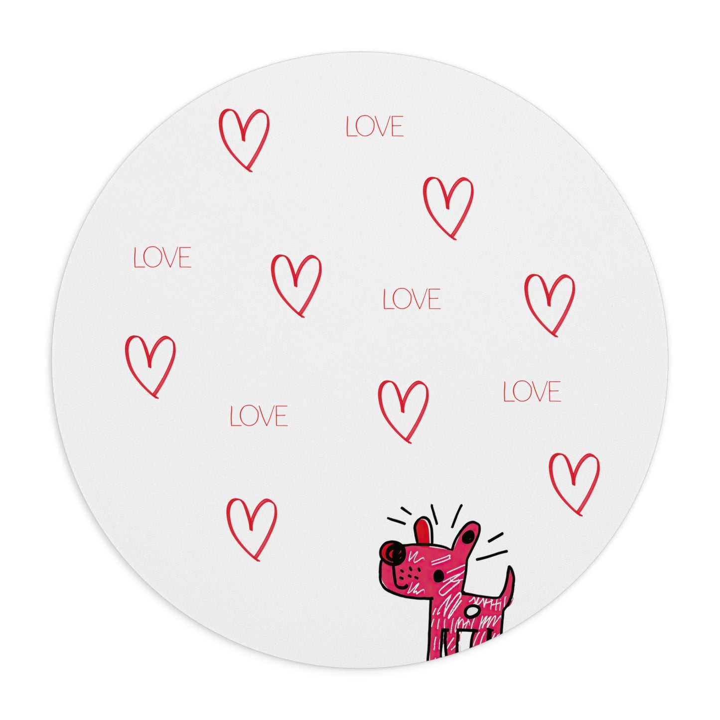 Pink Doodle Dog Love Pattern Mouse Pad | Heart Scatter Desk Mat