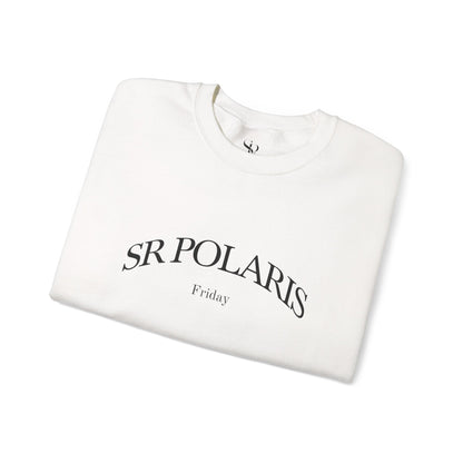 SR POLARIS text crewneck Sweatshirt | minimalist arched logo, white pullover