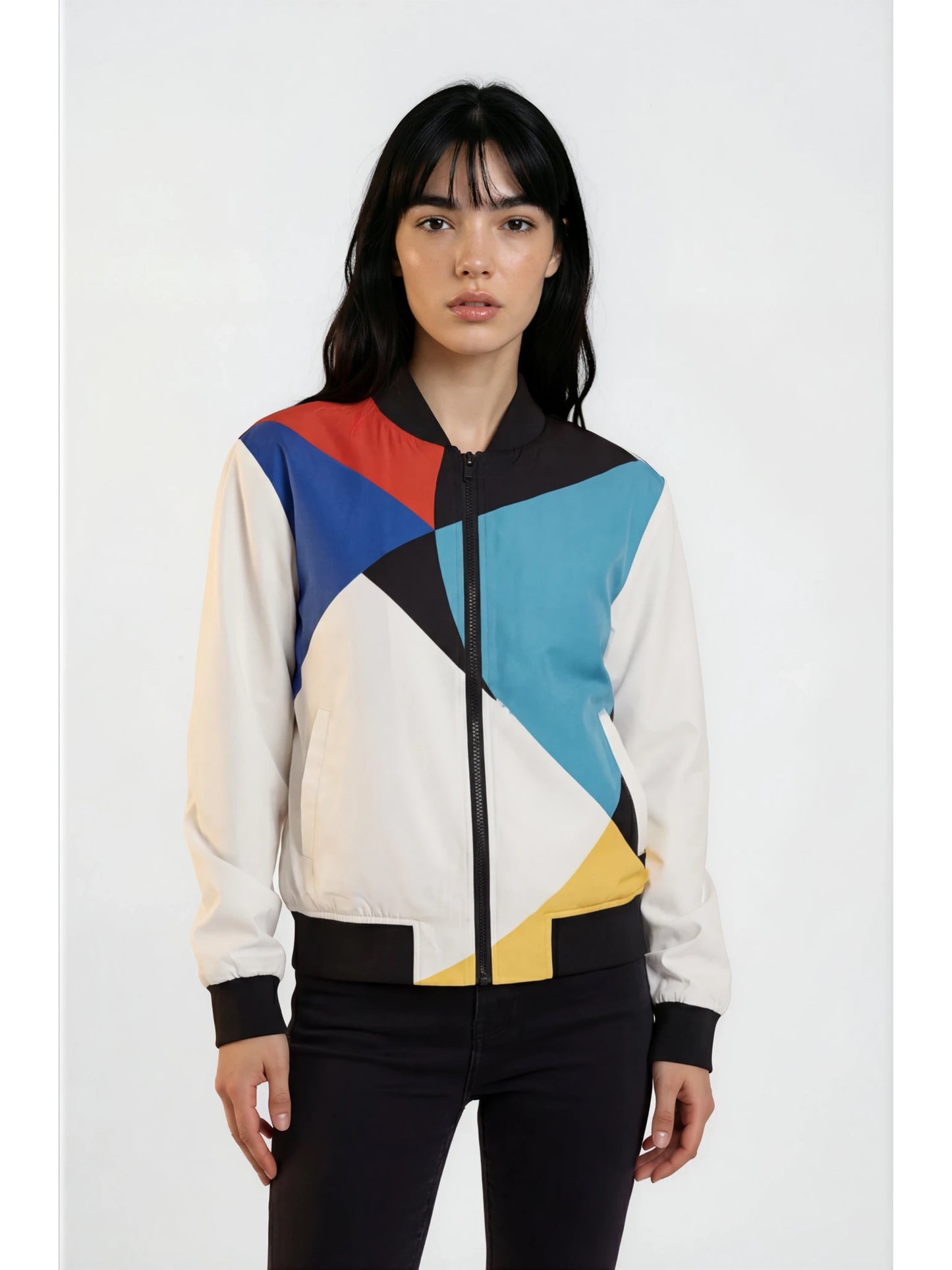 Abstract Geometric Colorblock Women's Bomber Jacket