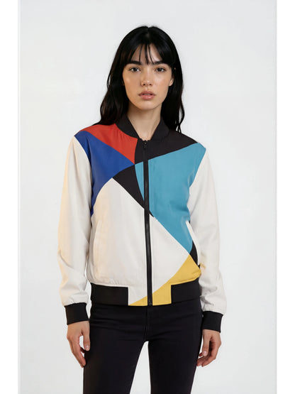 Abstract Geometric Colorblock Women's Bomber Jacket