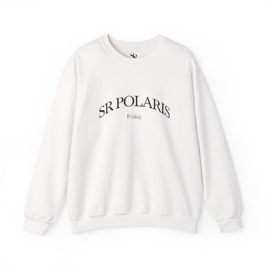 SR POLARIS text crewneck Sweatshirt | minimalist arched logo, white pullover