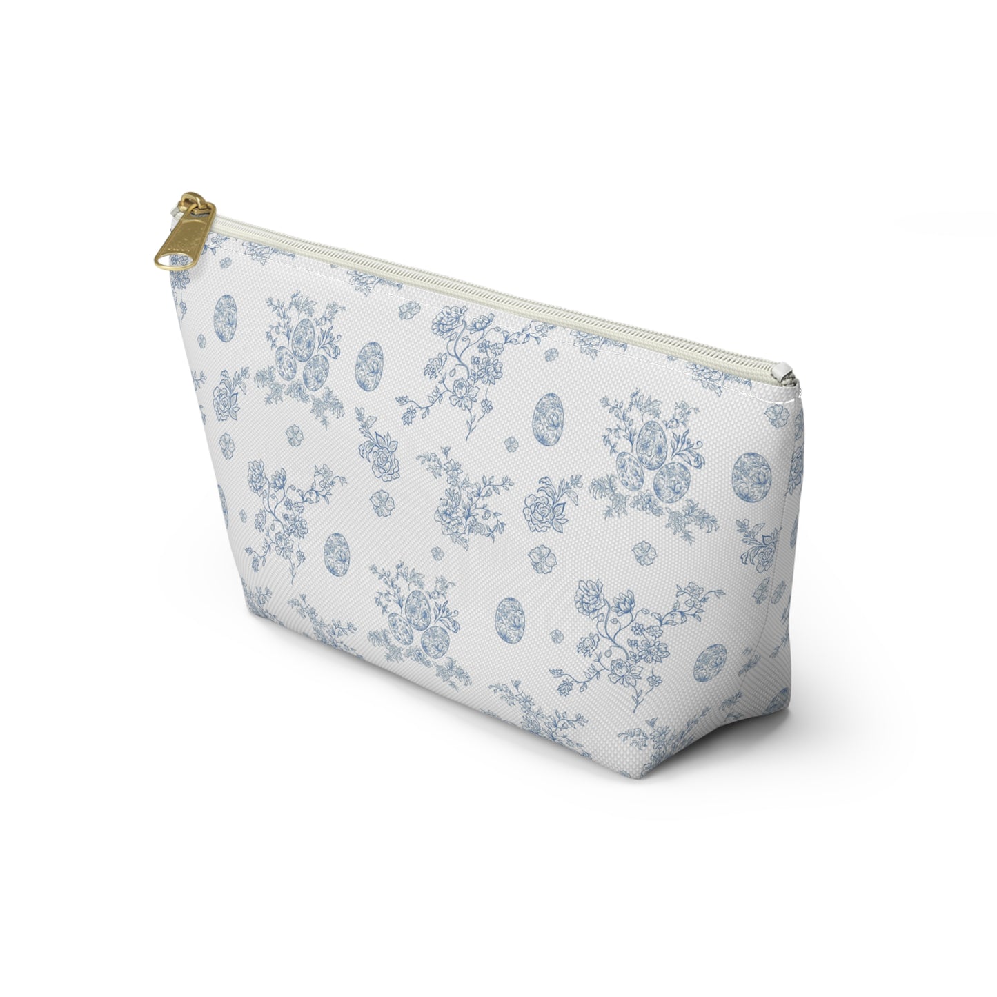 Blue Toile Floral Pattern Accessory Pouch