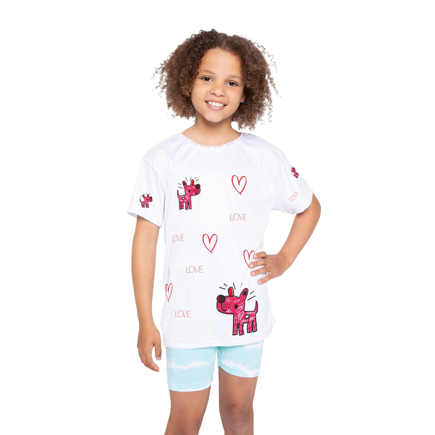 Pink Cartoon Dog Love Kids Jersey | All-Over Print