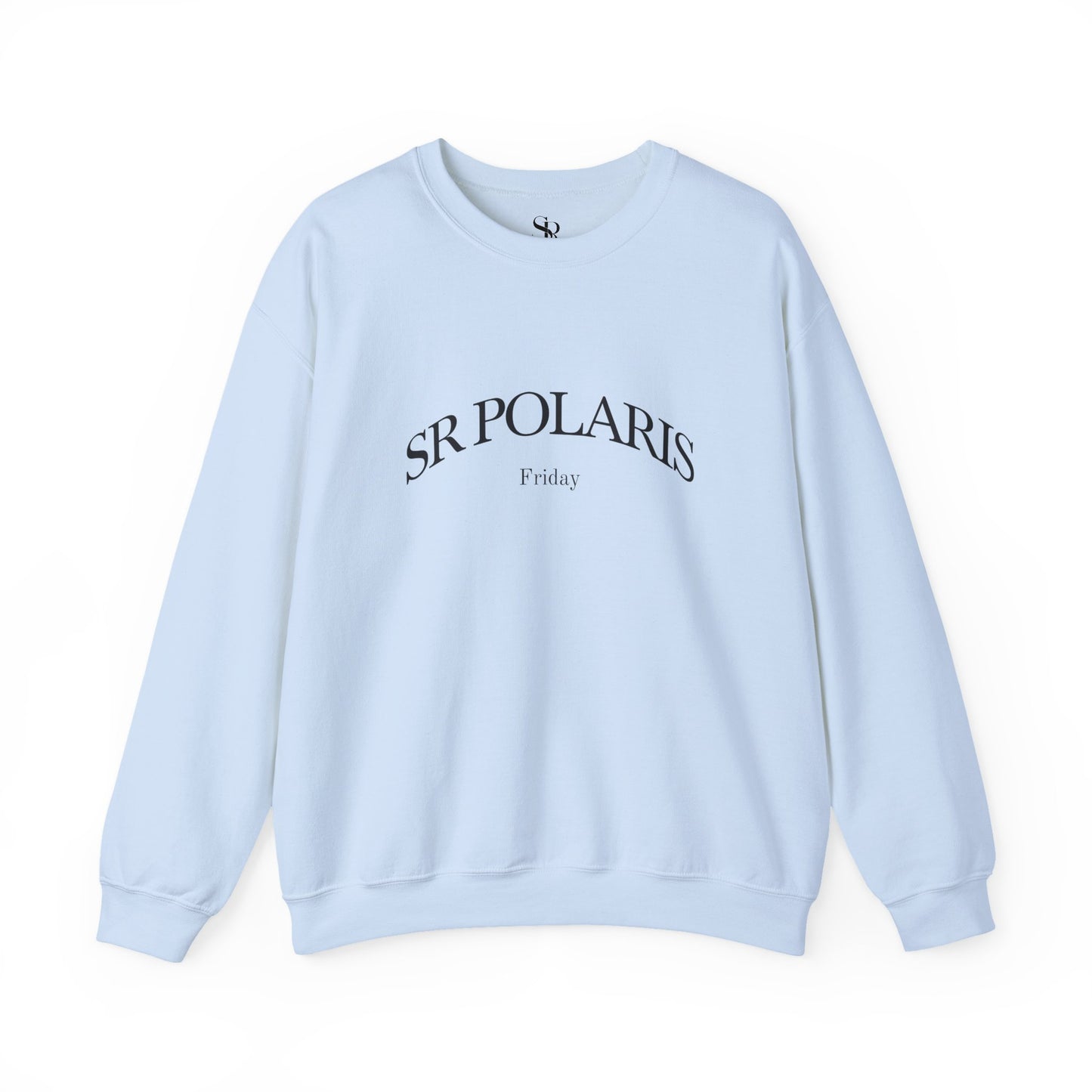 SR POLARIS text crewneck Sweatshirt | minimalist arched logo, white pullover