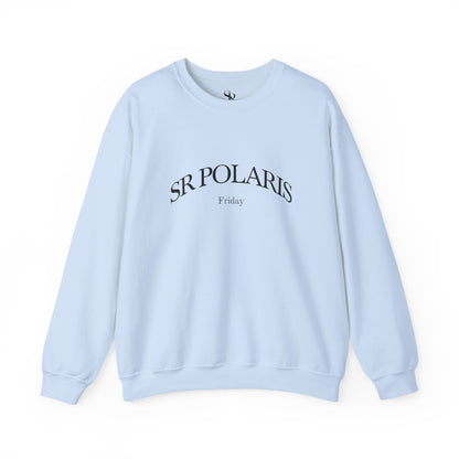 SR POLARIS text crewneck Sweatshirt | minimalist arched logo, white pullover
