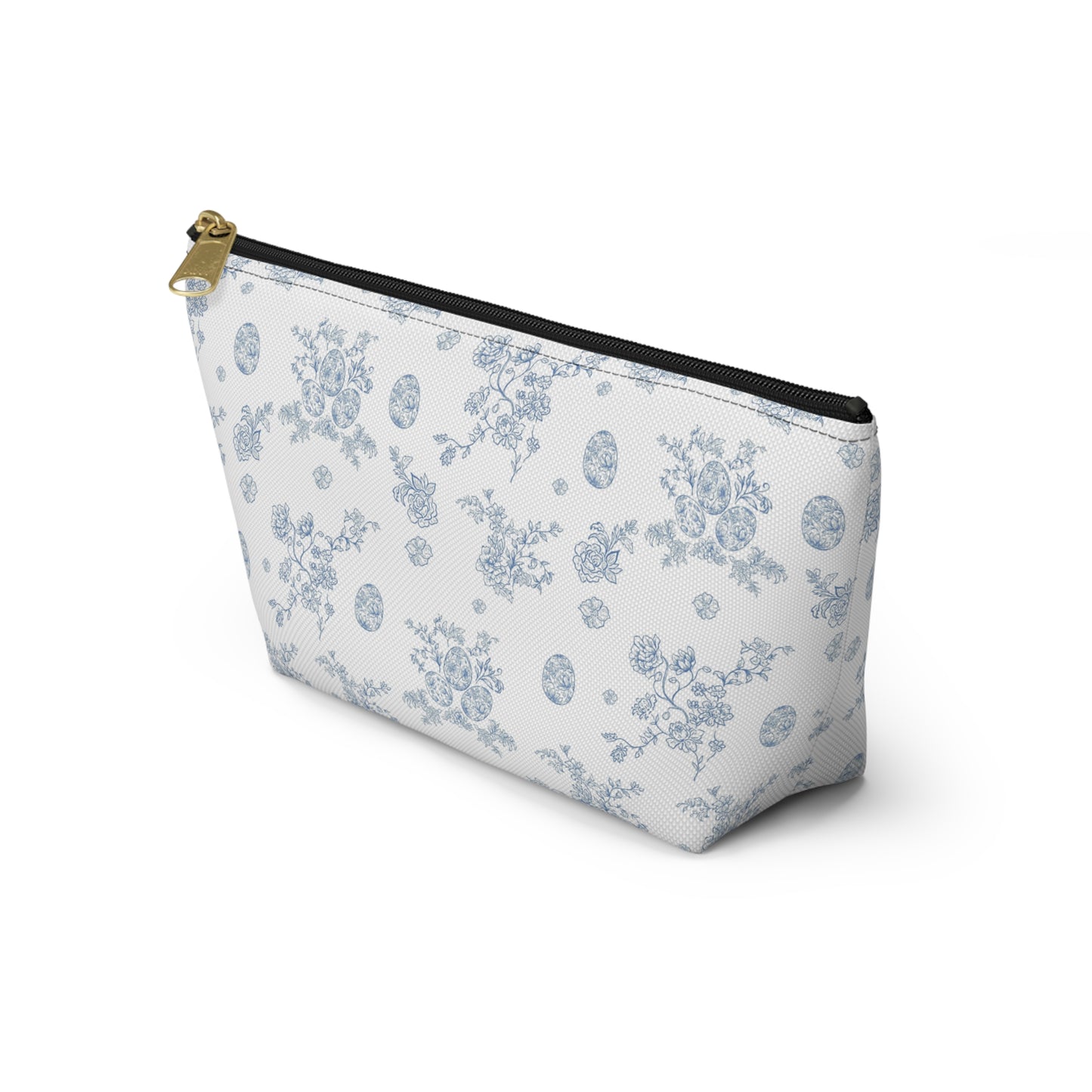 Blue Toile Floral Pattern Accessory Pouch