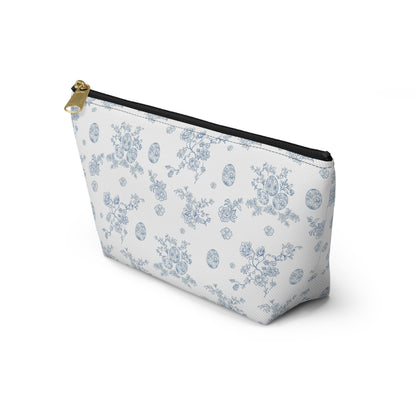 Blue Toile Floral Pattern Accessory Pouch