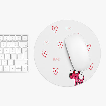Pink Doodle Dog Love Pattern Mouse Pad | Heart Scatter Desk Mat