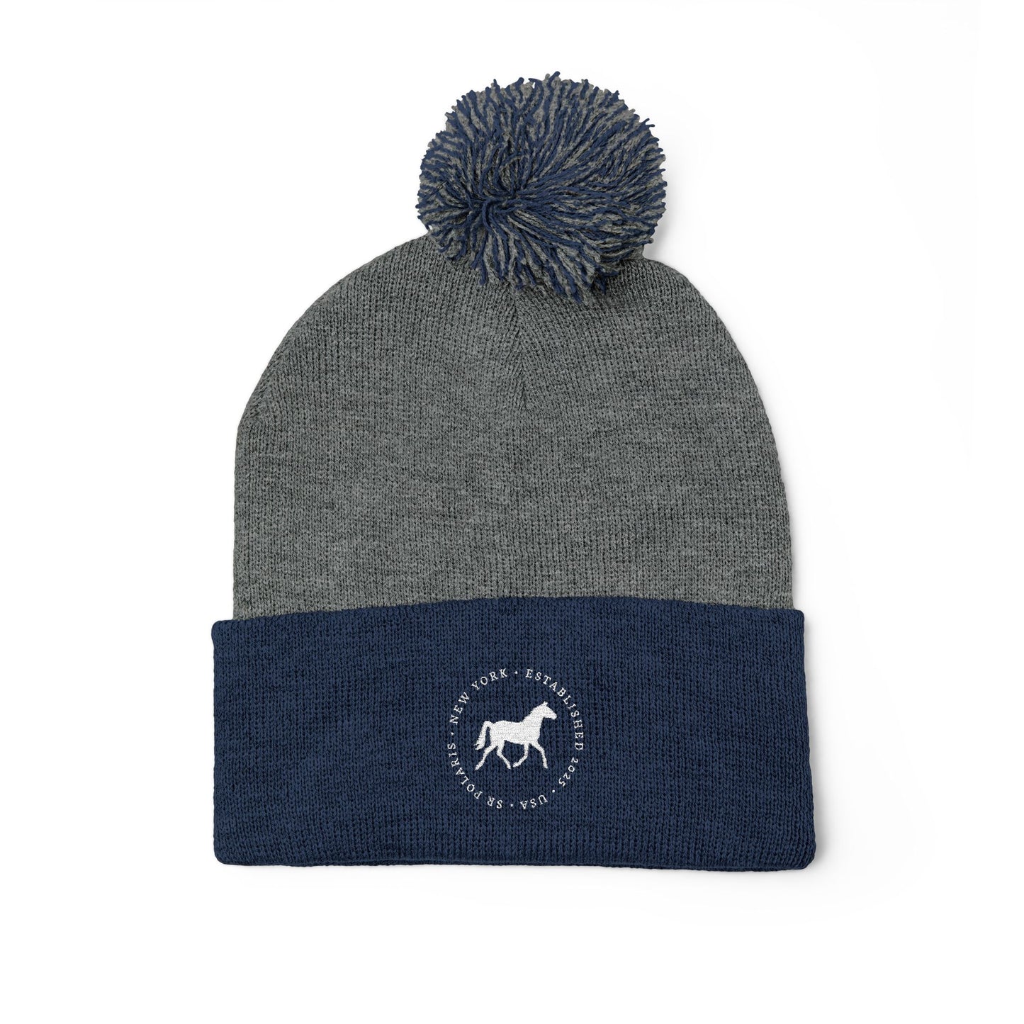 Embroidered Horse Logo Pom-Pom Knit Cap