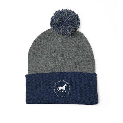 Embroidered Horse Logo Pom-Pom Knit Cap