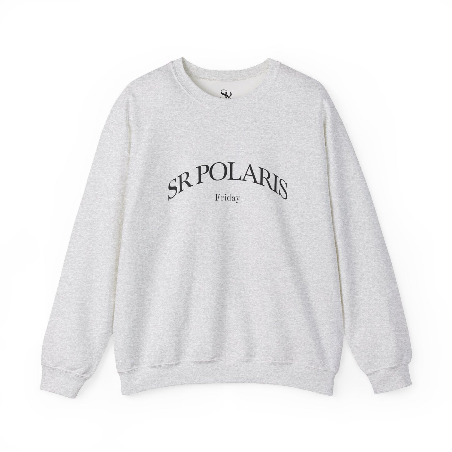 SR POLARIS text crewneck Sweatshirt | minimalist arched logo, white pullover