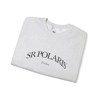 SR POLARIS text crewneck Sweatshirt | minimalist arched logo, white pullover