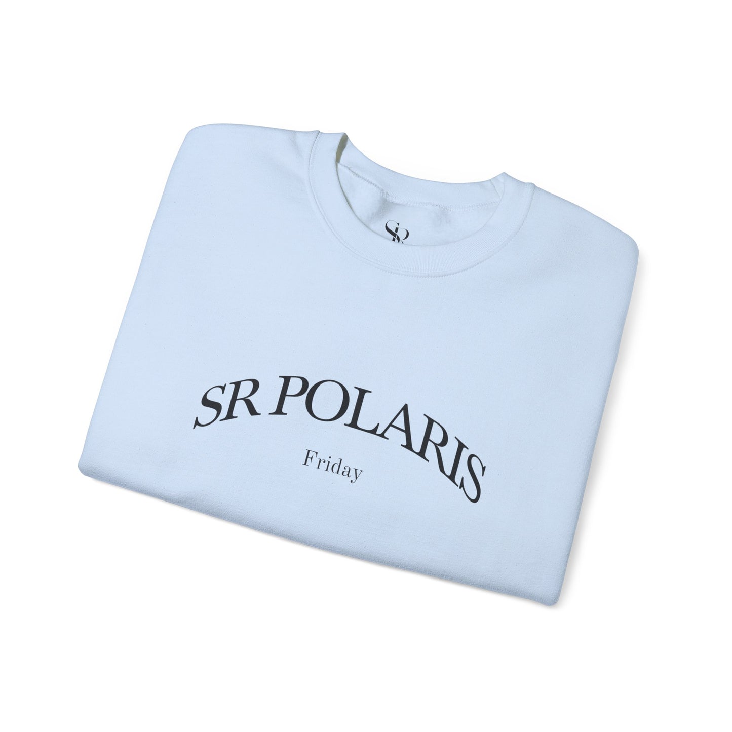 SR POLARIS text crewneck Sweatshirt | minimalist arched logo, white pullover