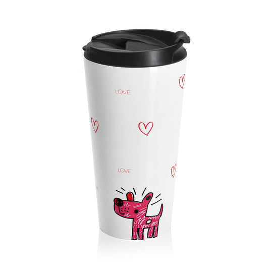 Pink Dog Pattern Travel Mug | Stainless Steel Tumbler