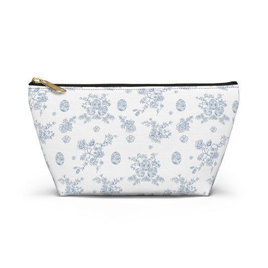 Blue Toile Floral Pattern Accessory Pouch