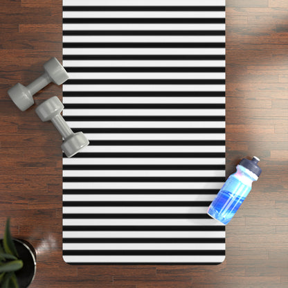 Black and White Striped Rubber Yoga Mat | Minimal Stripe Pattern