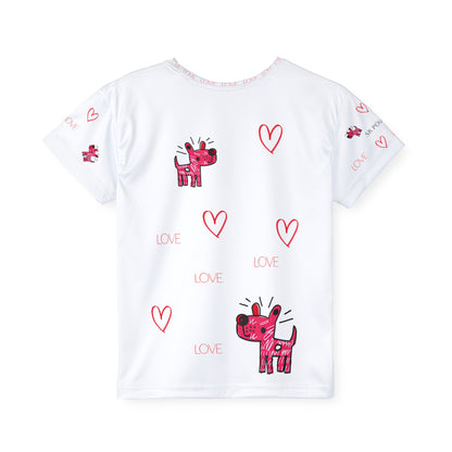 Pink Cartoon Dog Love Kids Jersey | All-Over Print
