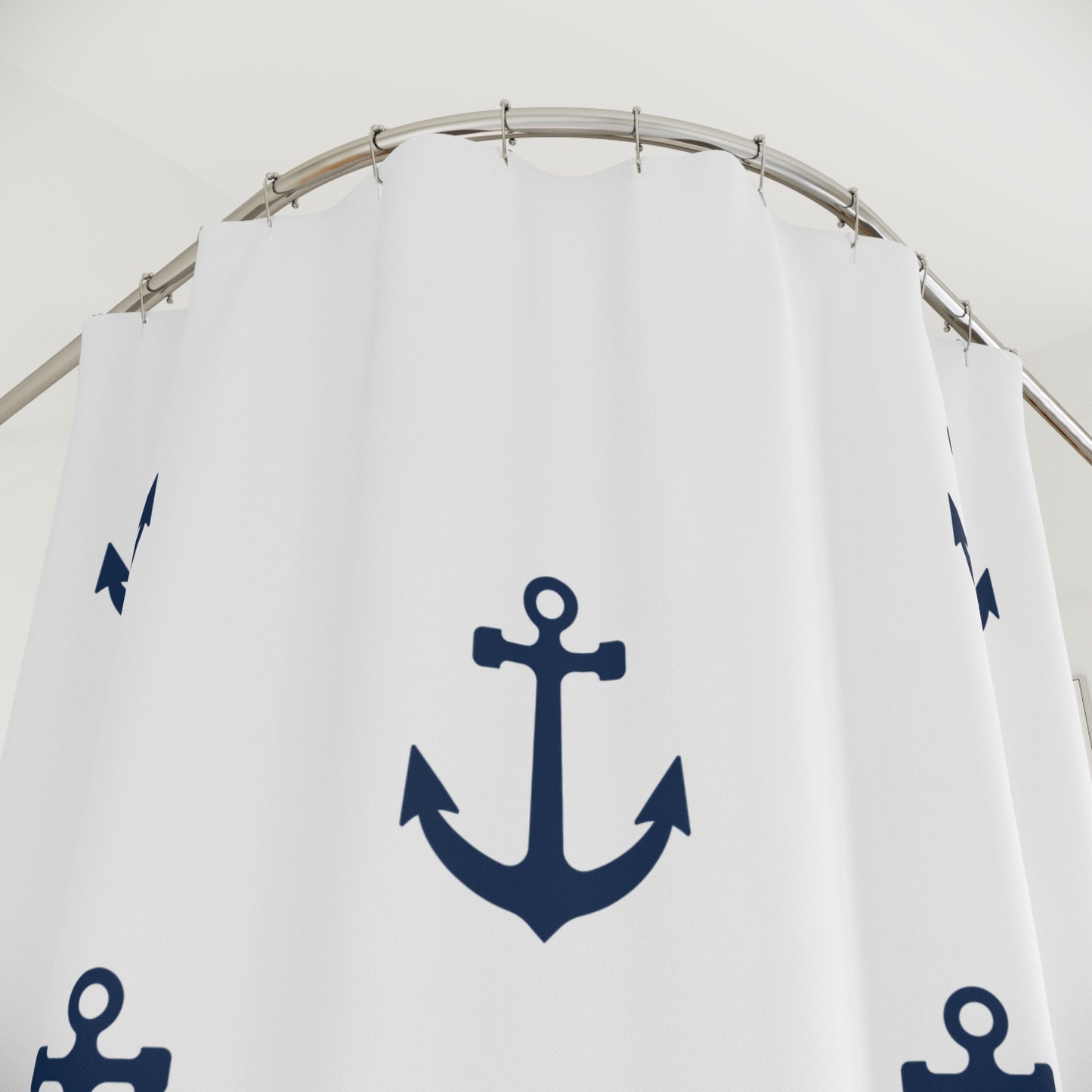 Navy Anchor Pattern Shower Curtain | Nautical Bathroom Decor
