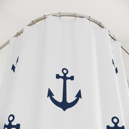 Navy Anchor Pattern Shower Curtain | Nautical Bathroom Decor