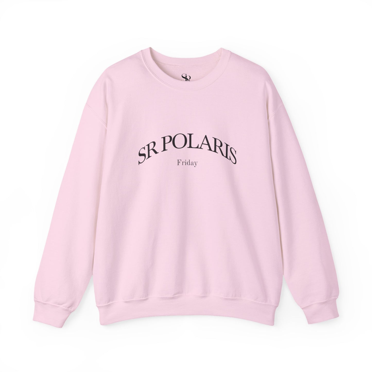 SR POLARIS text crewneck Sweatshirt | minimalist arched logo, white pullover