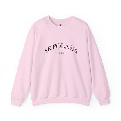 SR POLARIS text crewneck Sweatshirt | minimalist arched logo, white pullover