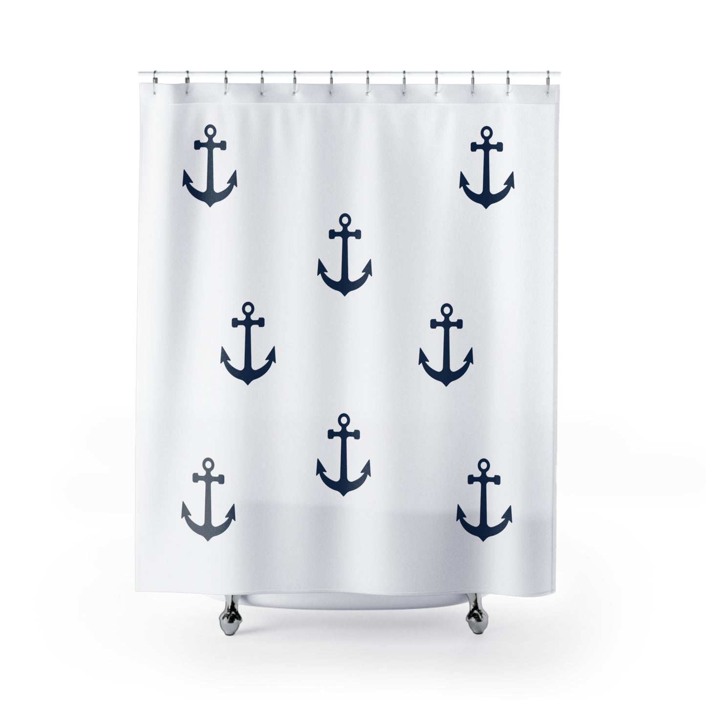 Navy Anchor Pattern Shower Curtain | Nautical Bathroom Decor