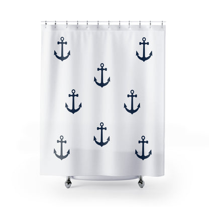 Navy Anchor Pattern Shower Curtain | Nautical Bathroom Decor