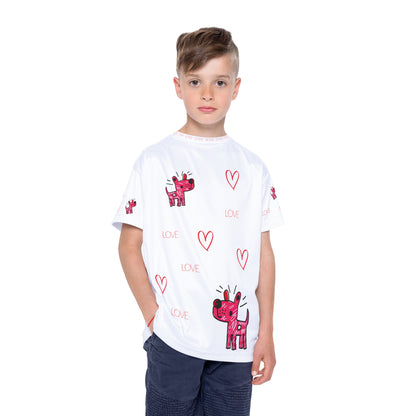 Pink Cartoon Dog Love Kids Jersey | All-Over Print