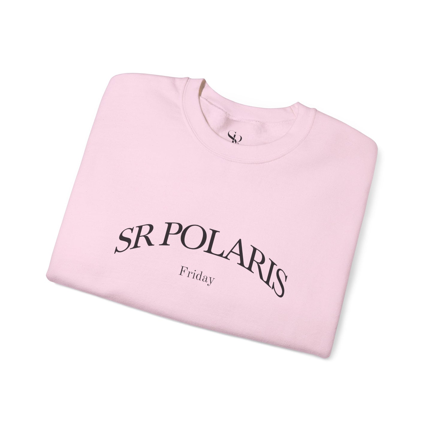 SR POLARIS text crewneck Sweatshirt | minimalist arched logo, white pullover