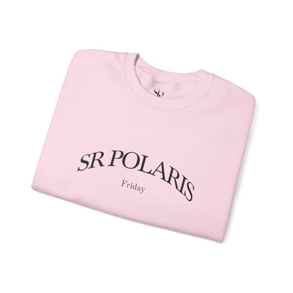 SR POLARIS text crewneck Sweatshirt | minimalist arched logo, white pullover