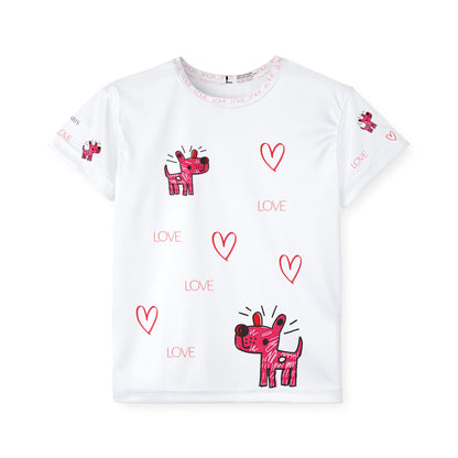 Pink Cartoon Dog Love Kids Jersey | All-Over Print