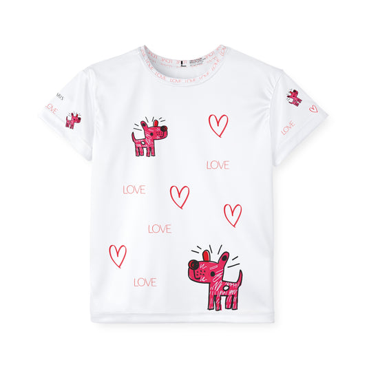 Pink Cartoon Dog Love Kids Jersey | All-Over Print